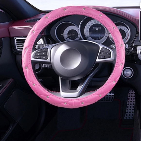 Other - Pink Leather Rhinestone Steering Wheel Cover, new